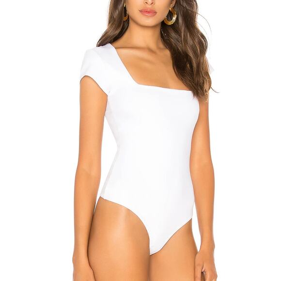 Free People White Square Bodysuit XS Bodycon Short Cap Sleeves USA $58 NEW - Picture 3 of 8